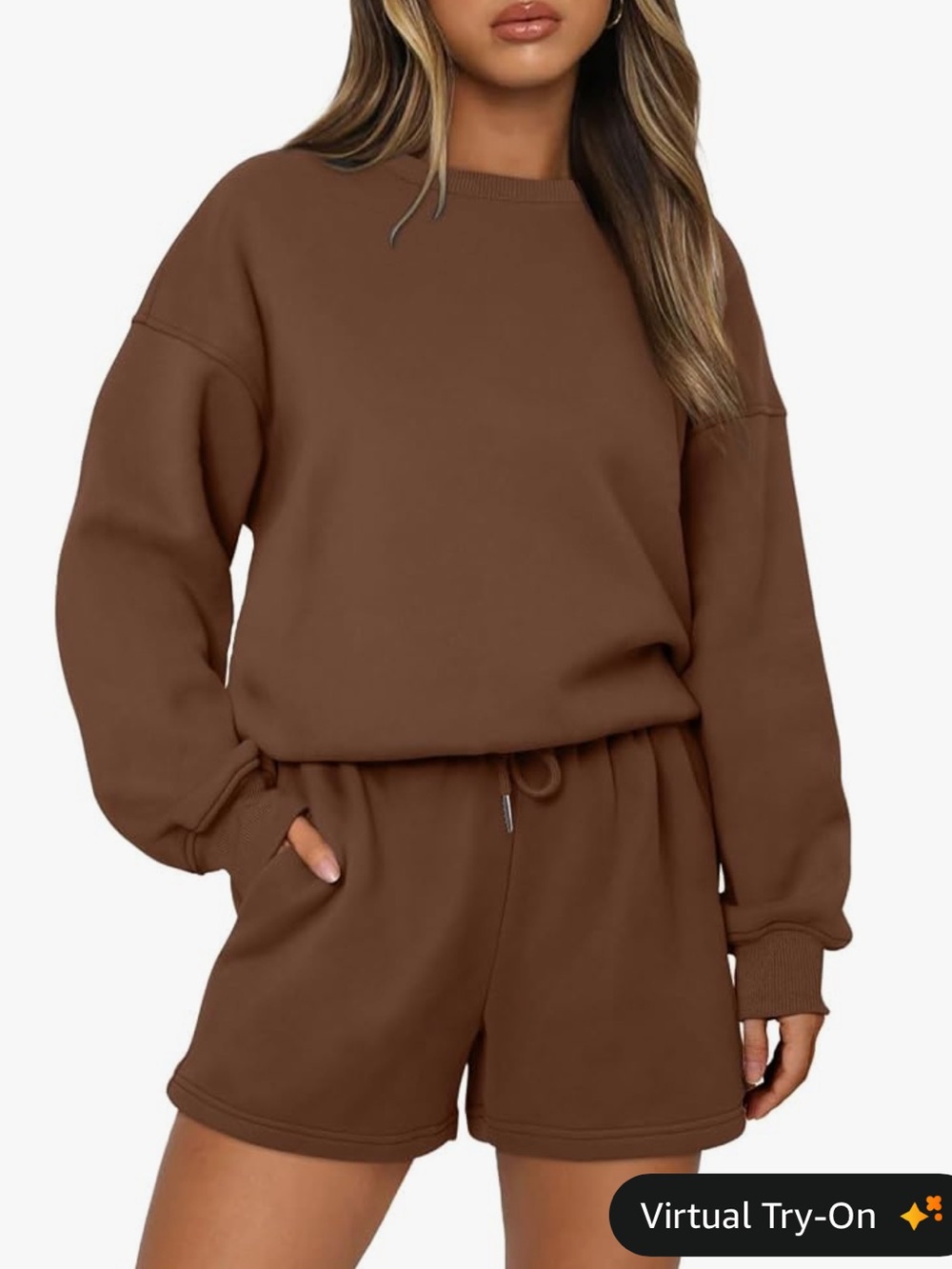 NWOT Neutral Tan Women's Drawstring Lounge Sweatshirt and Shorts Set